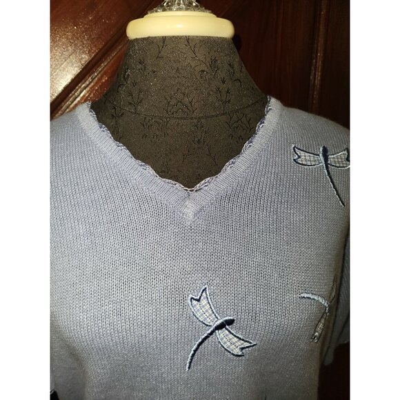 Vintage Christopher Banks Knit Embroidered Dragonfly Short Sleeve Sweater Top - Picture 2 of 8